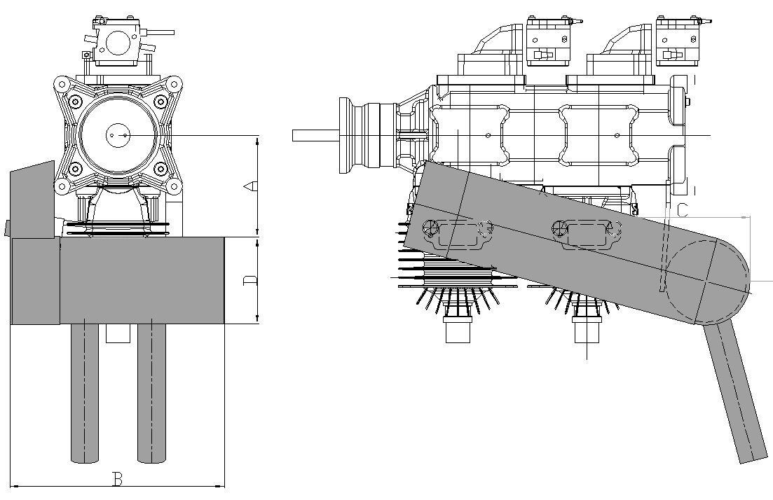 Pitts style muffler-inline engine
